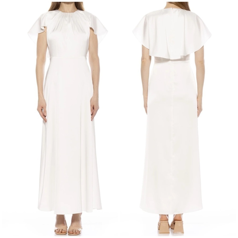 NWT Alexia Admor Danica Maxi Dress Ivory White Satin Gathered Neck Sz 8